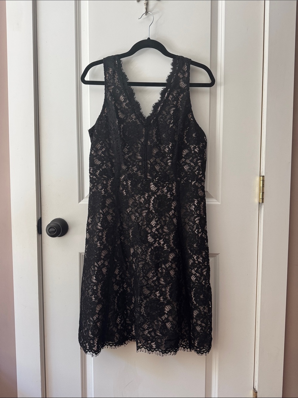 LOFT Black Lace V-Neck A-Line Mini Dress